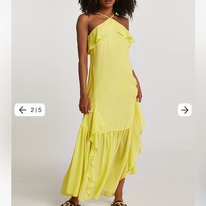 River Island Yellow halter neck maxi dress size US 14 new with tags paid $111